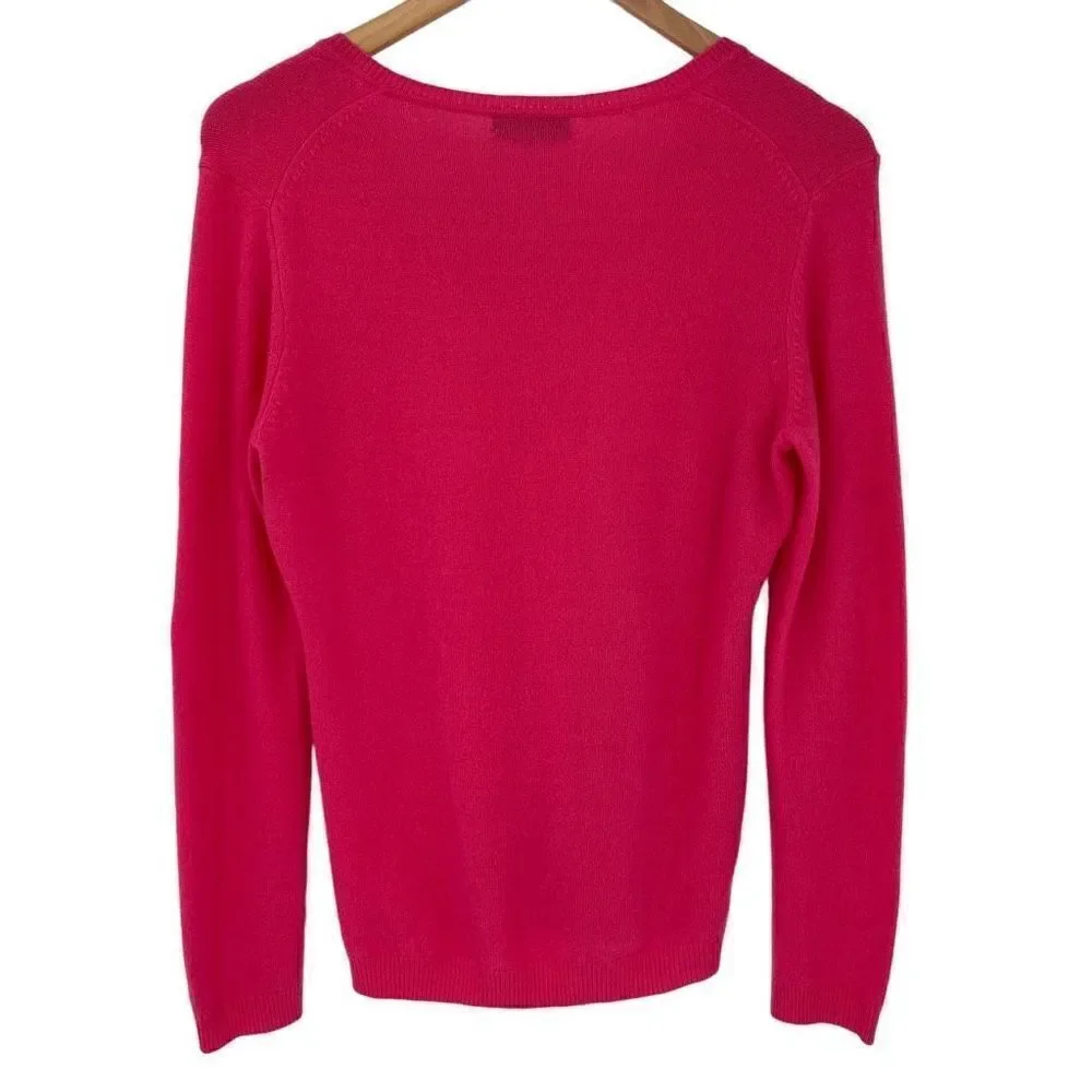 Charter Club Luxury Cashmere V-Neck Long Sleeve Sweater Women Small‎ Pink Barbie